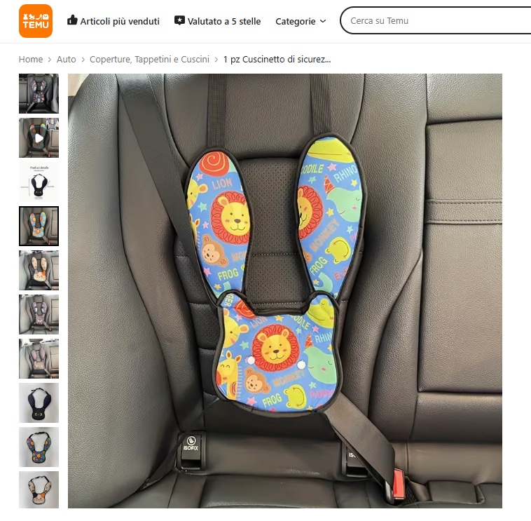 Seggiolino pericoloso venduto su Temu